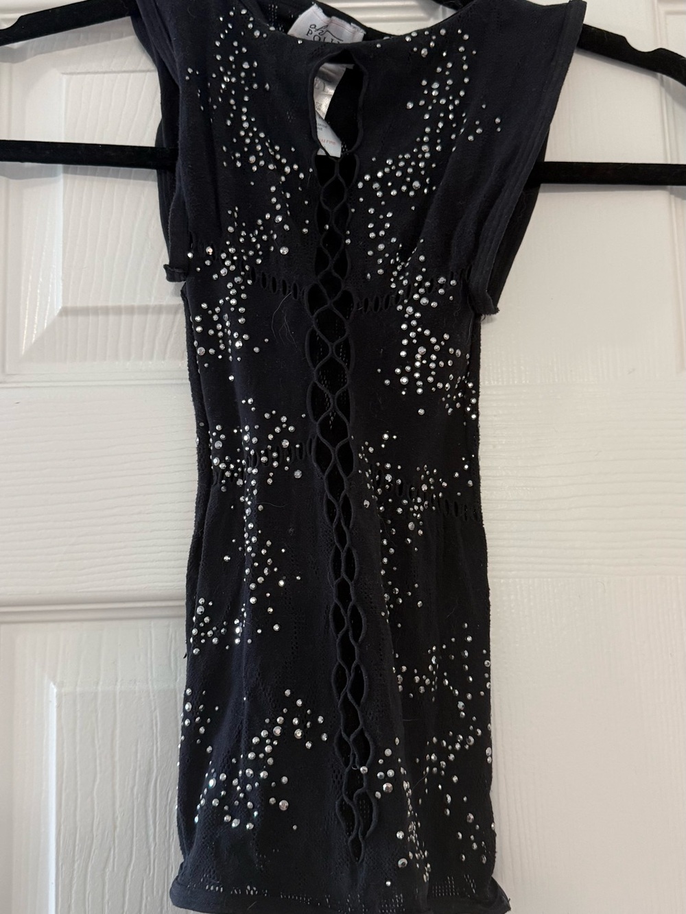 Oh Polly Black Mini Dress with Rhinestone Embellishment